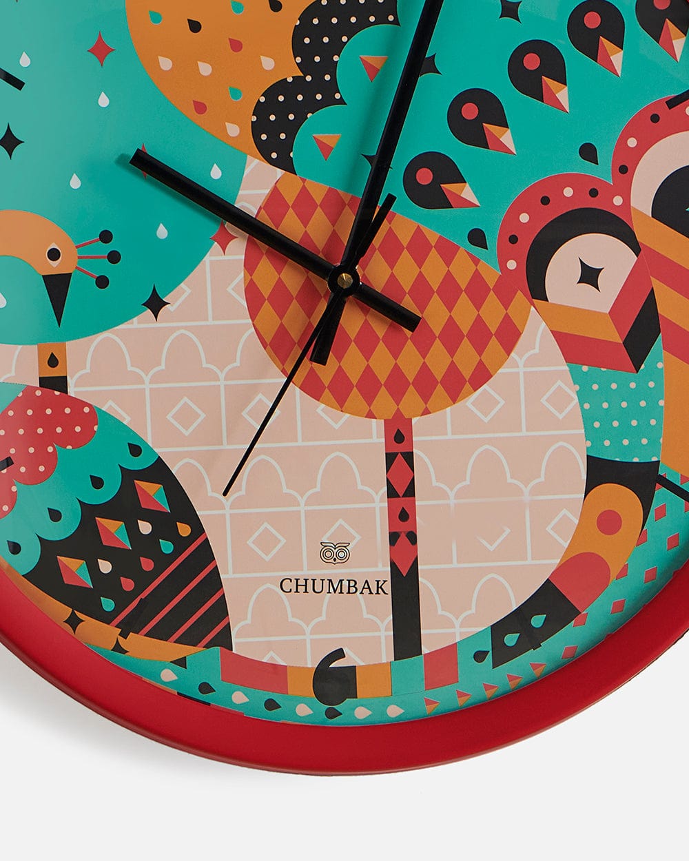 Chumbak Chumbak Peacock Pride Wall Clock - Maroon Rim