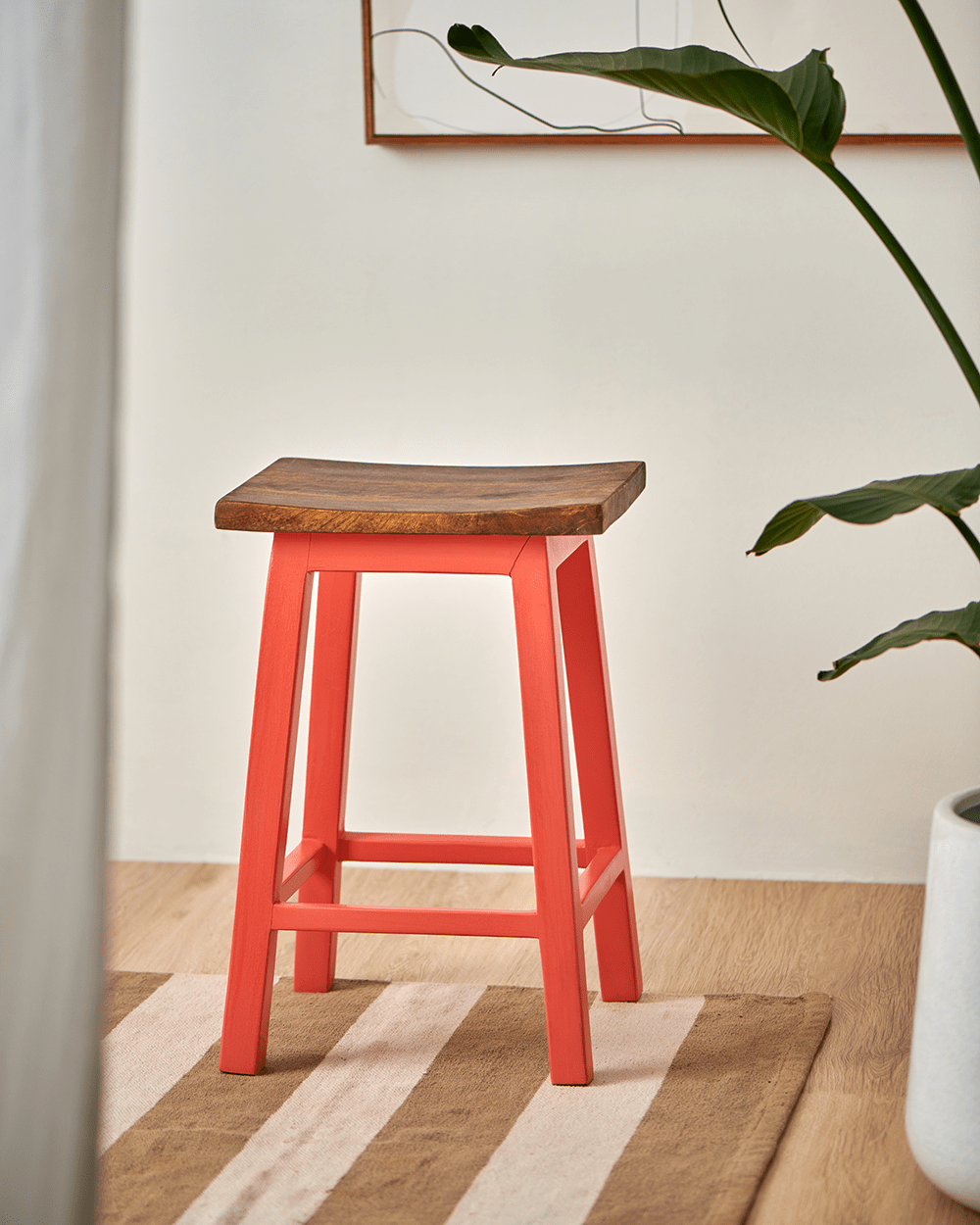 Chumbak Farmhouse Stool - Coral