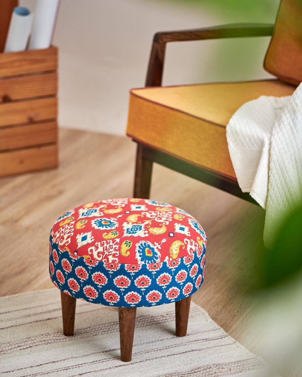 Chumbak Begum Foot Rest - Red & Blue Ikkat