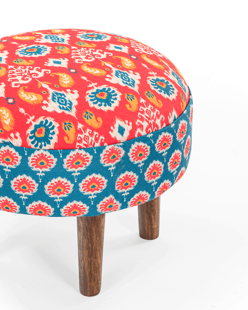 Chumbak Begum Foot Rest - Red & Blue Ikkat