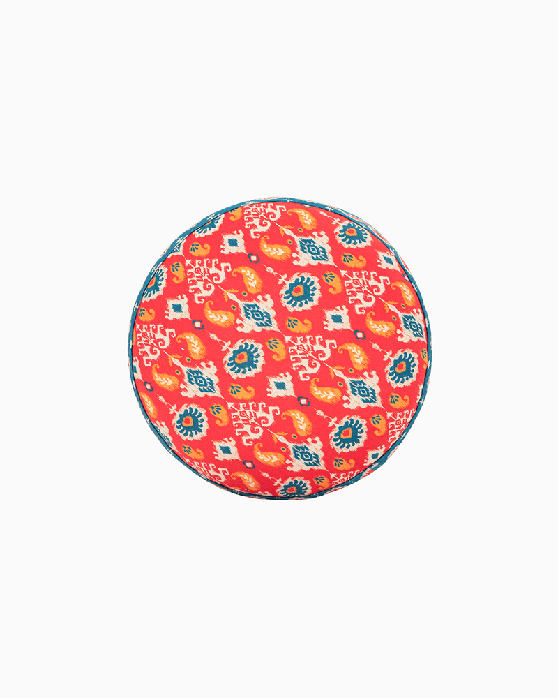 Chumbak Begum Foot Rest - Red & Blue Ikkat