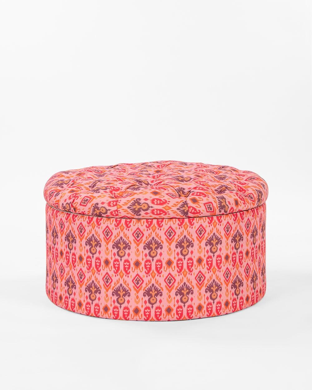 Chumbak Bohemian Storage Ottoman - Pink Ikkat