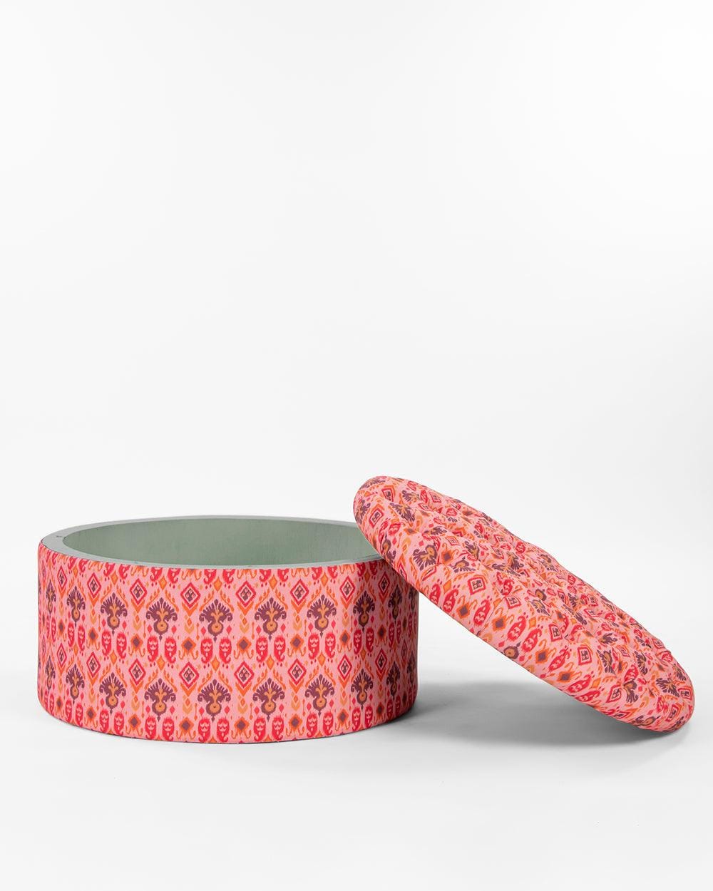 Chumbak Bohemian Storage Ottoman - Pink Ikkat