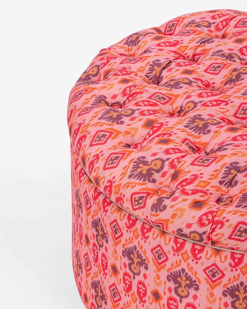 Chumbak Bohemian Storage Ottoman - Pink Ikkat