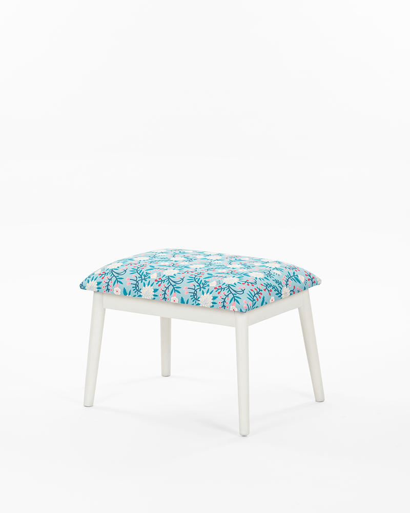 Chumbak Memsaab Bench Small - Aqua Jungle, White