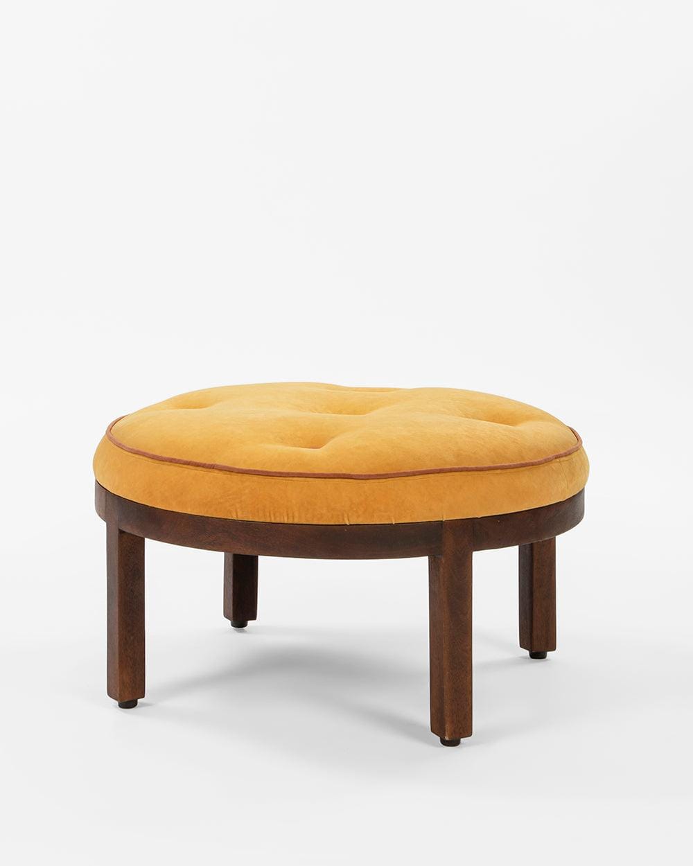 Chumbak Bohemian Ottoman  - Velvet mustard