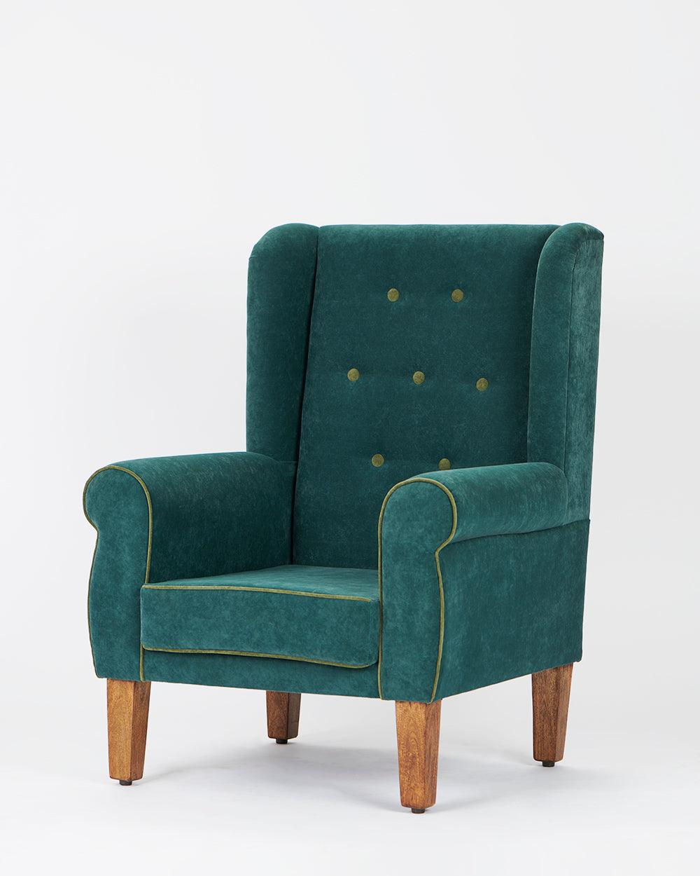 Chumbak Begum Wing Chair Velvet - Dark Green