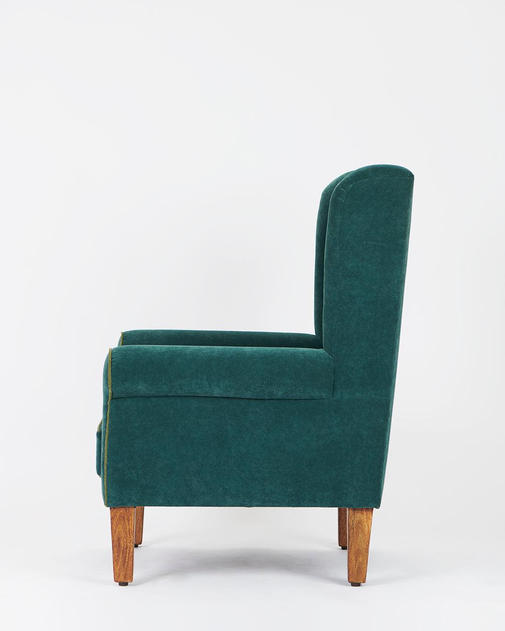 Chumbak Begum Wing Chair Velvet - Dark Green