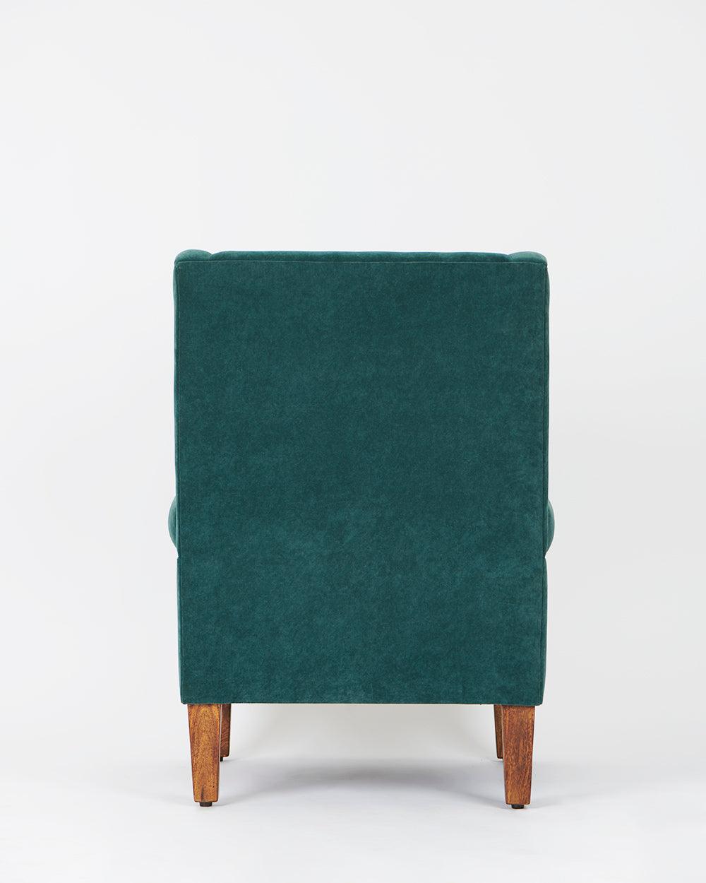 Chumbak Begum Wing Chair Velvet - Dark Green