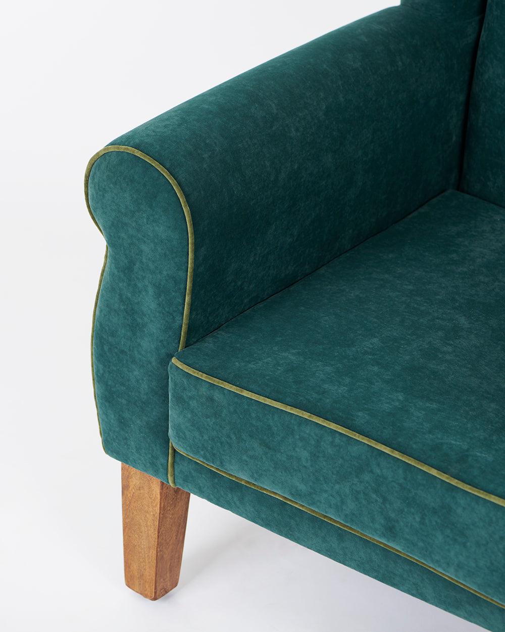 Chumbak Begum Wing Chair Velvet - Dark Green