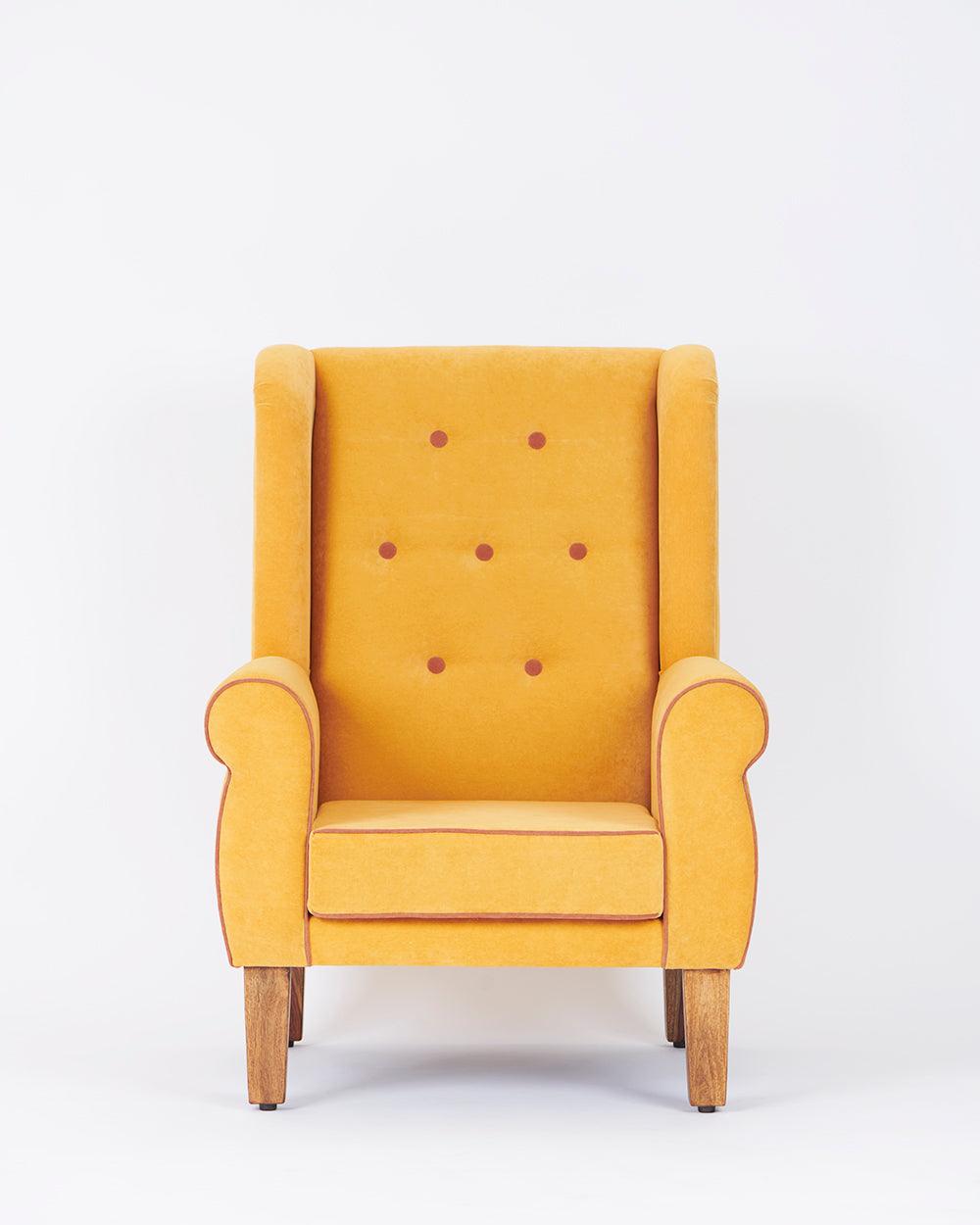 Chumbak Begum Wing Chair Velvet - Mustard