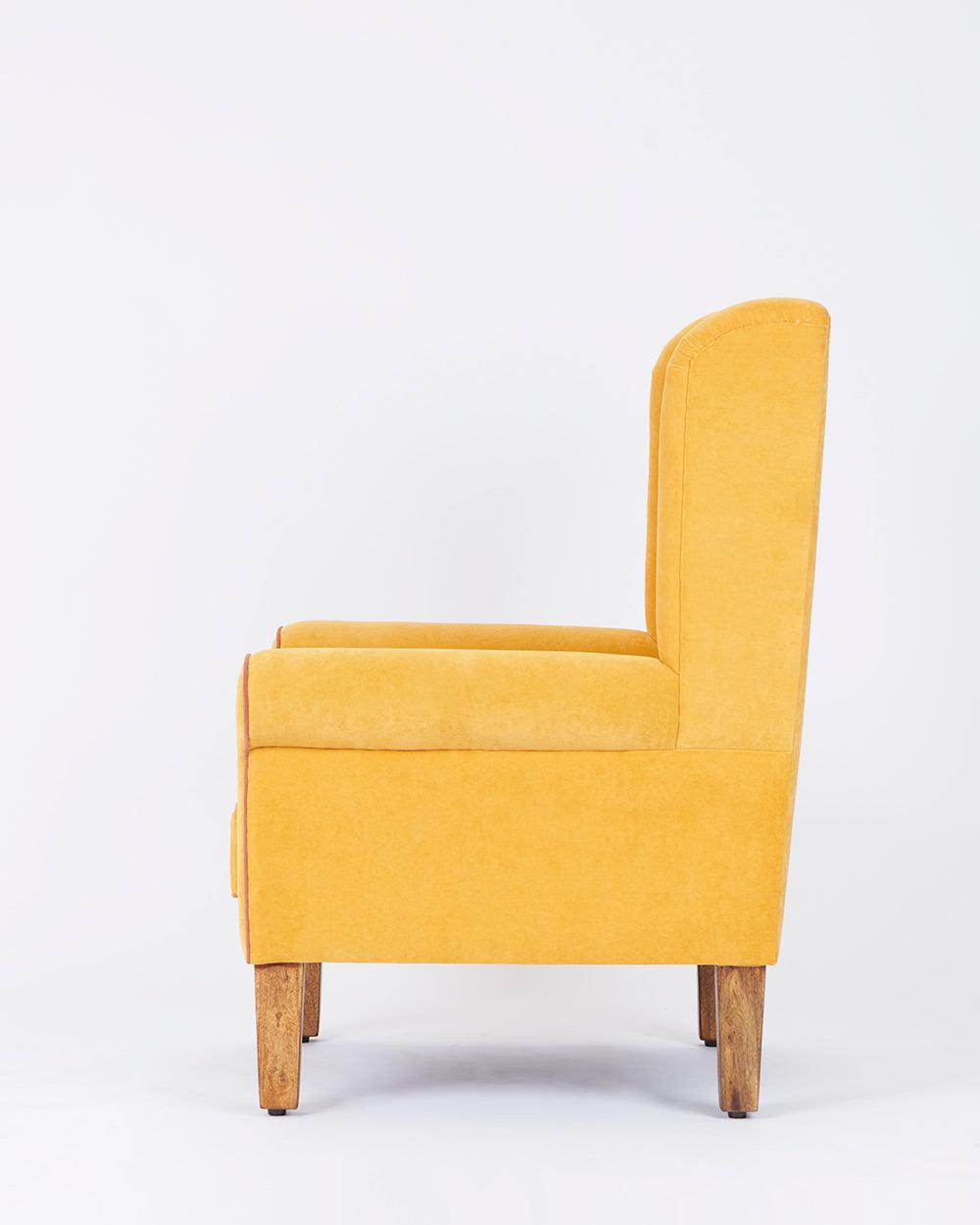 Chumbak Begum Wing Chair Velvet - Mustard
