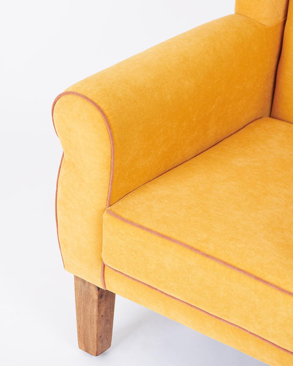 Chumbak Begum Wing Chair Velvet - Mustard
