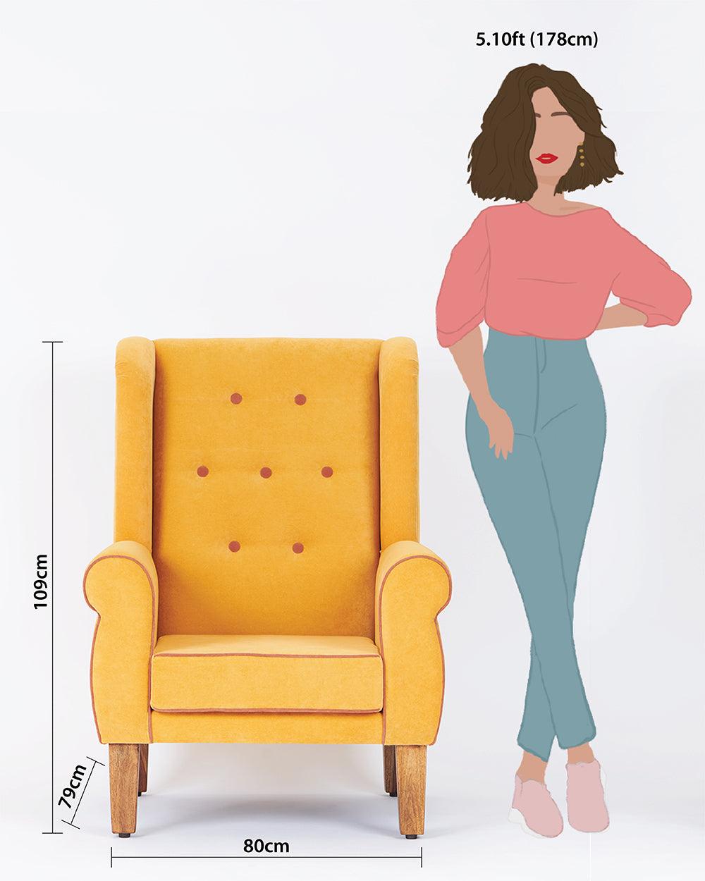 Chumbak Begum Wing Chair Velvet - Mustard