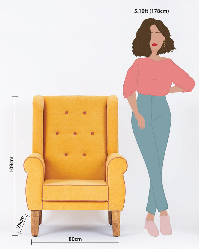 Chumbak Begum Wing Chair Velvet - Mustard