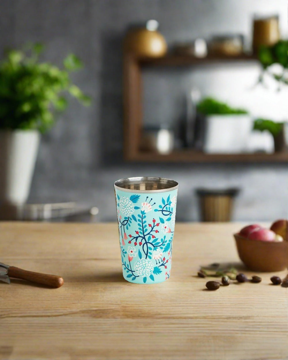 Chumbak Blue Floral Steel Tumbler Large