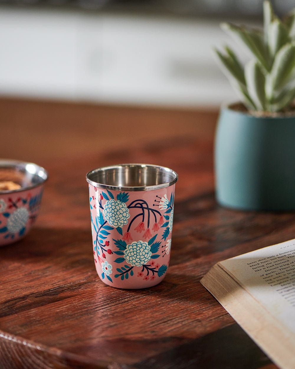 Chumbak Peach Floral Steel Tumbler Small