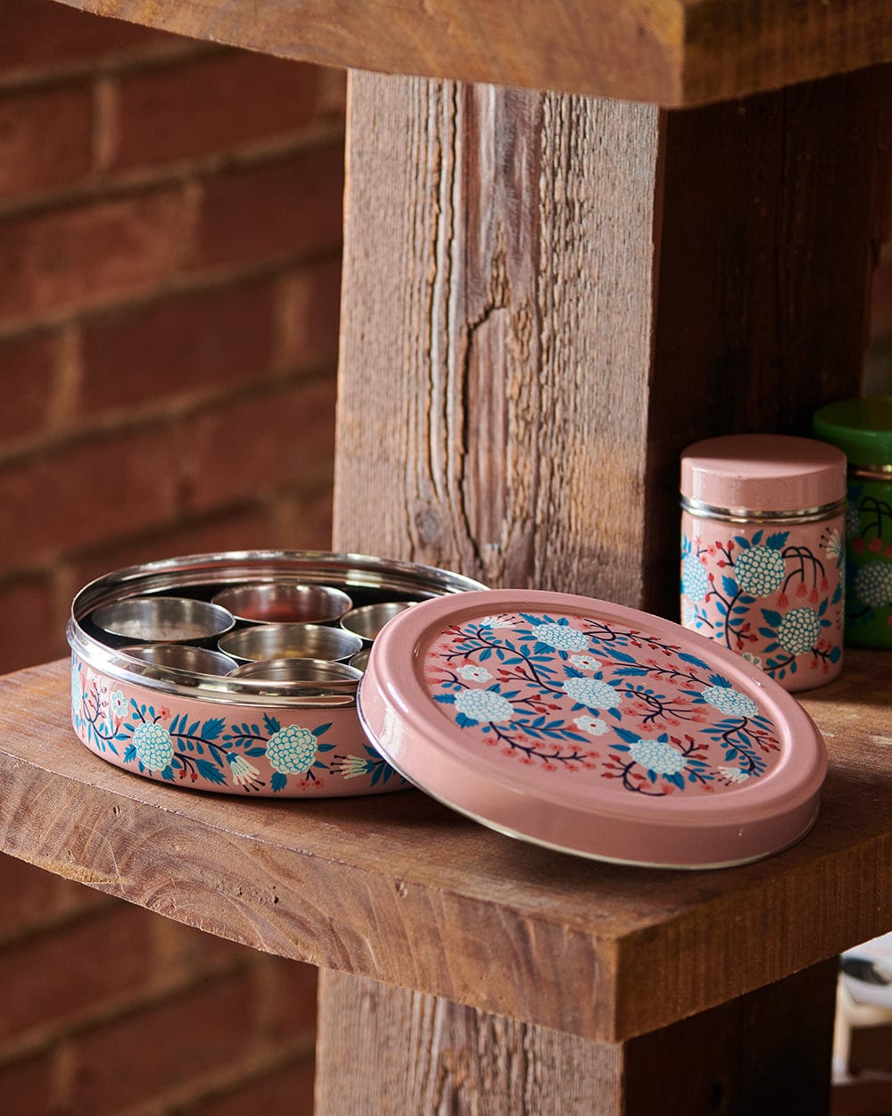 Peach Floral Steel Spice Box