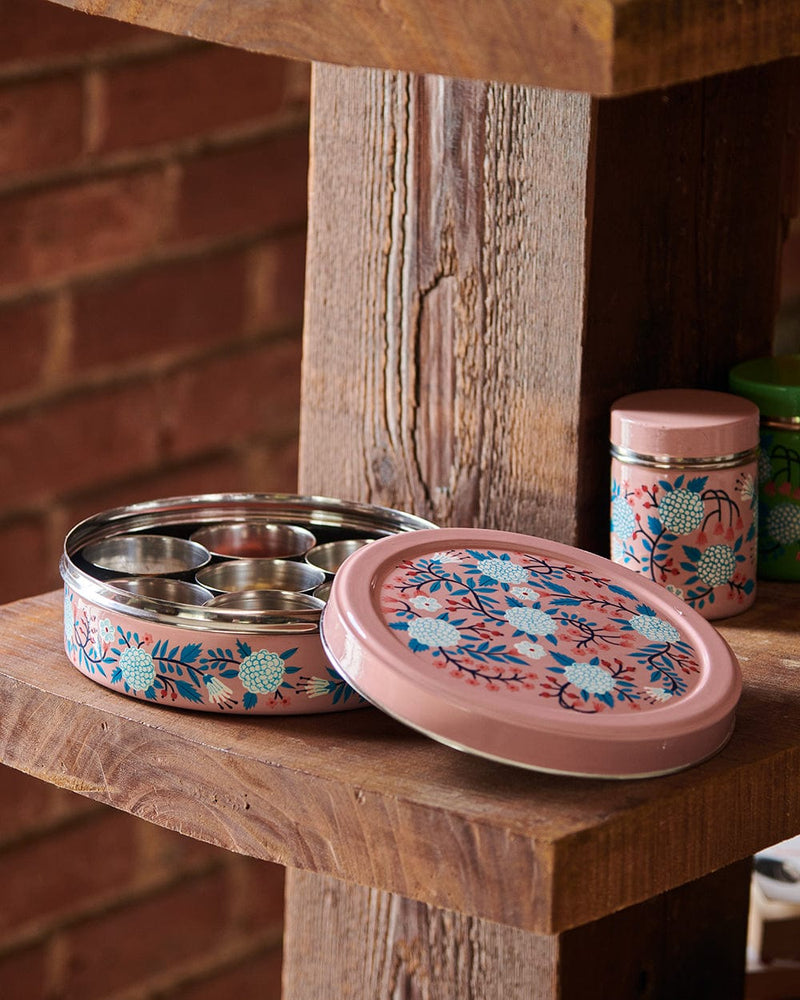 Chumbak Peach Floral Steel Spice Box