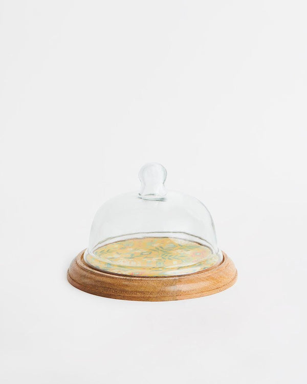 Chumbak Country wooden Cake Cloche - Farm Garden, Yellow, 8”