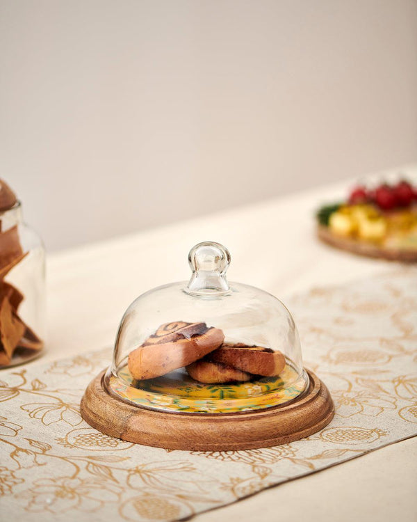 Chumbak Country wooden Cake Cloche - Farm Garden, Yellow, 8”