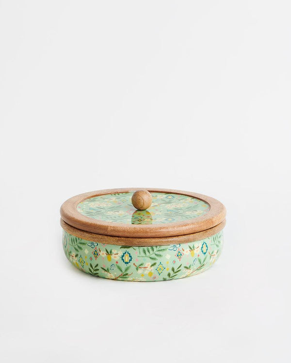 Chumbak Country Wooden storage box -Farm Garden, Green, 7.87” x 7.87” x 4.13”
