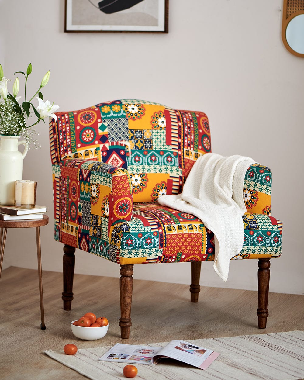 Chumbak Nawab Arm Chair-Floral Swirls