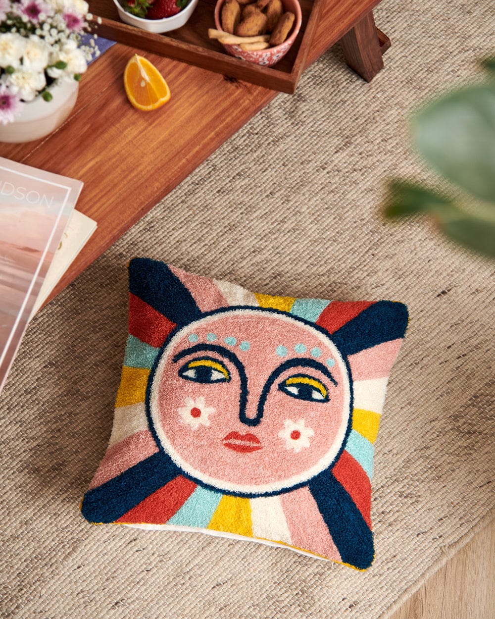 Chumbak Sunshine Embroidered Cushion-16”
