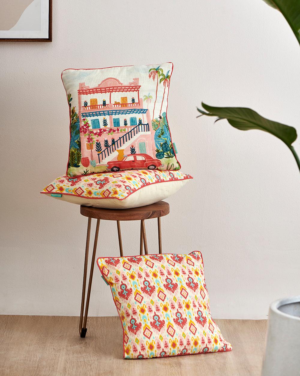 Chumbak Countryside Ikkat Cushion Set of 3 -16”