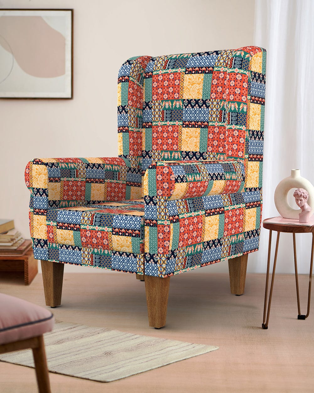 Chumbak Begum Wing Chair-Boho Patches