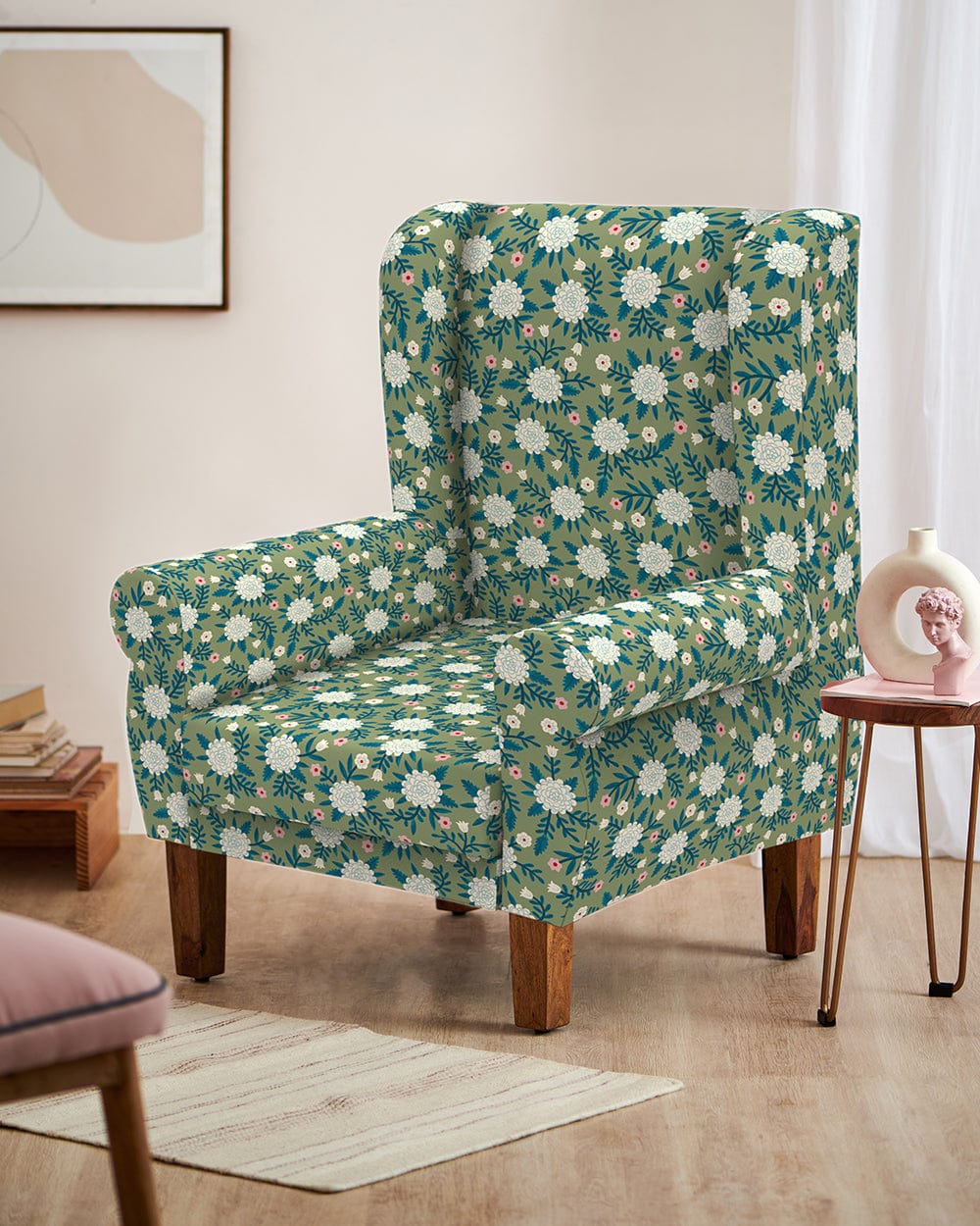 Chumbak Begum Wing Chair - Spring Marigold Green