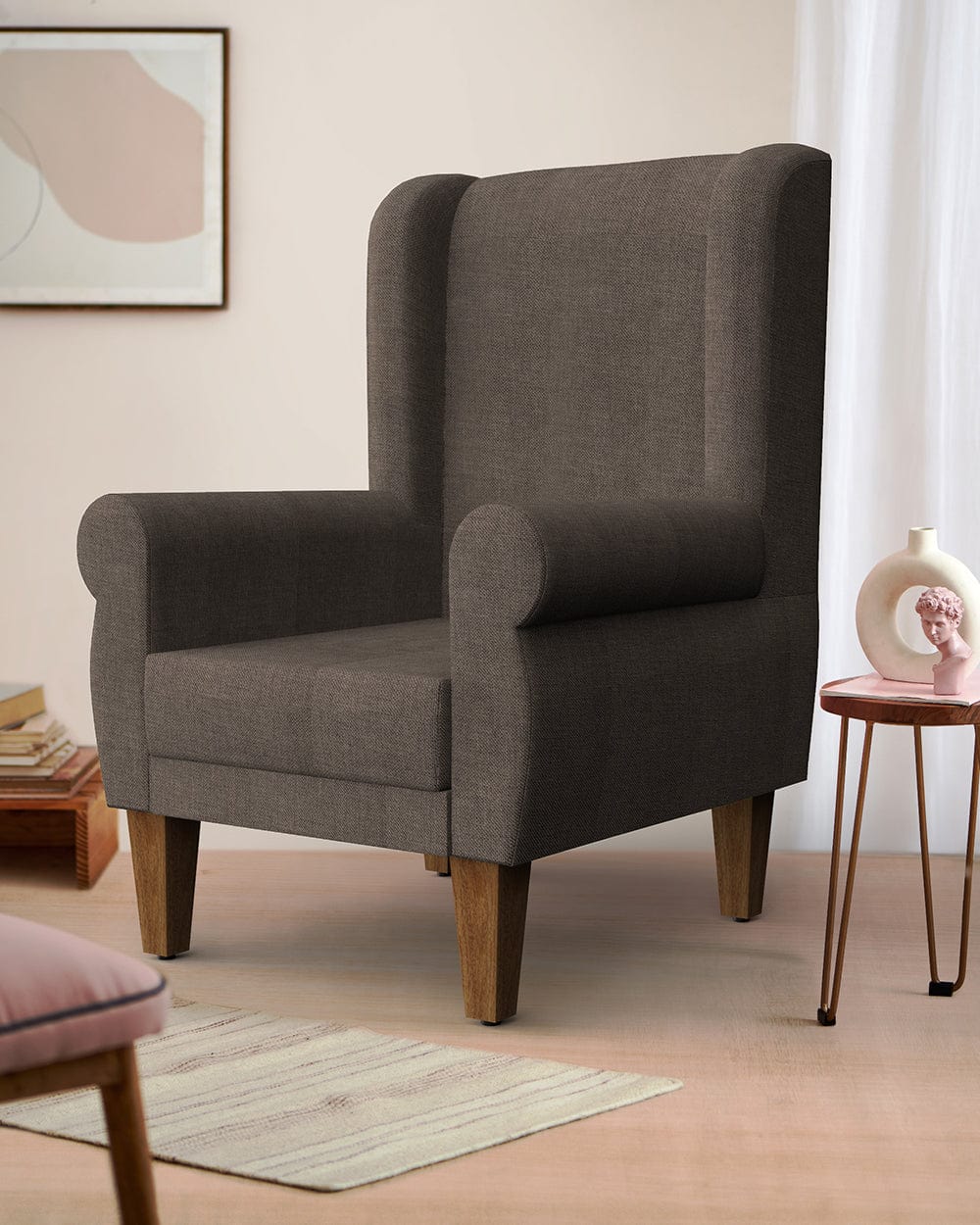 Chumbak Begum Wing Chair - Brown Coal