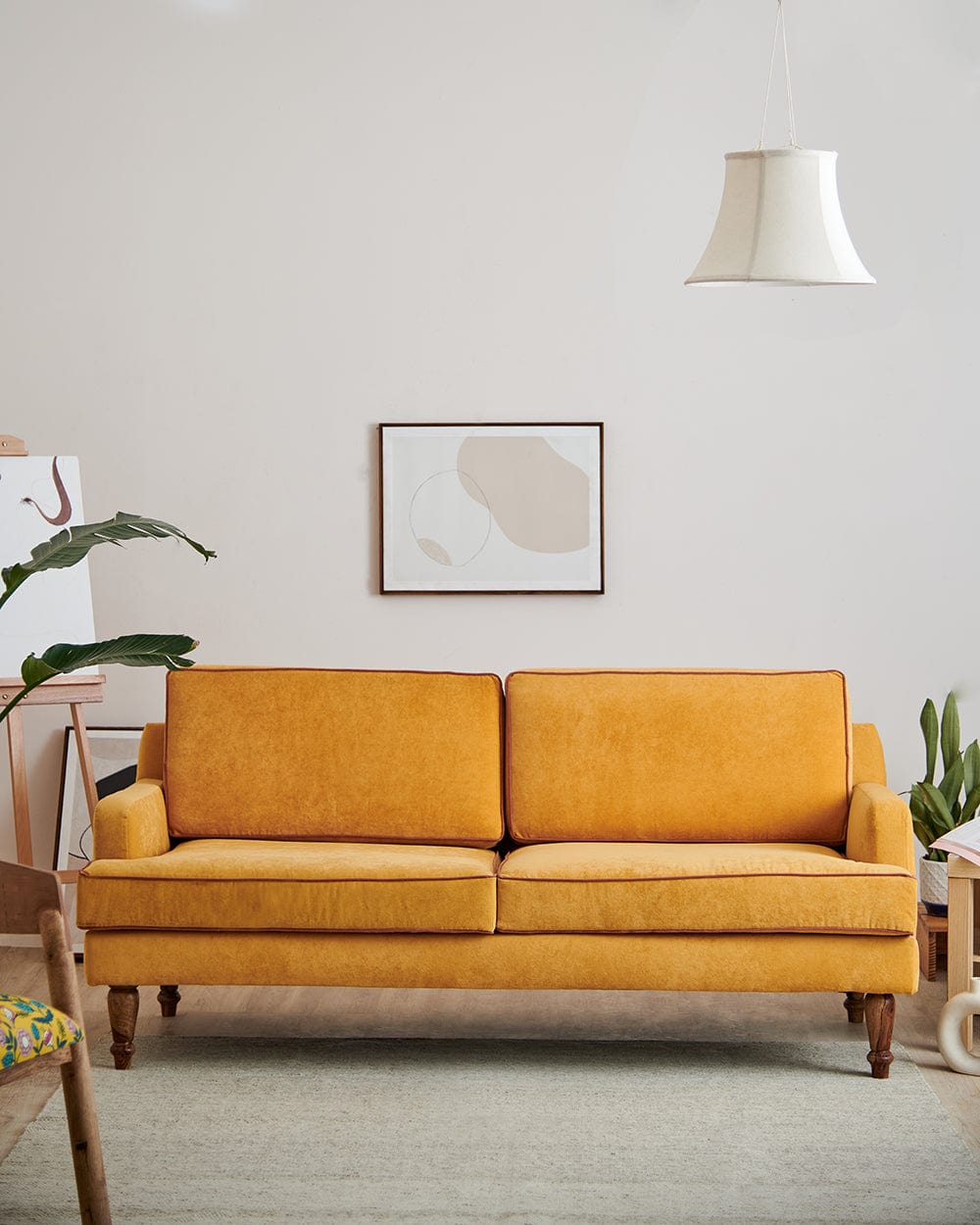 Nawaab Couch - 3 Seater, Velvet Mustard