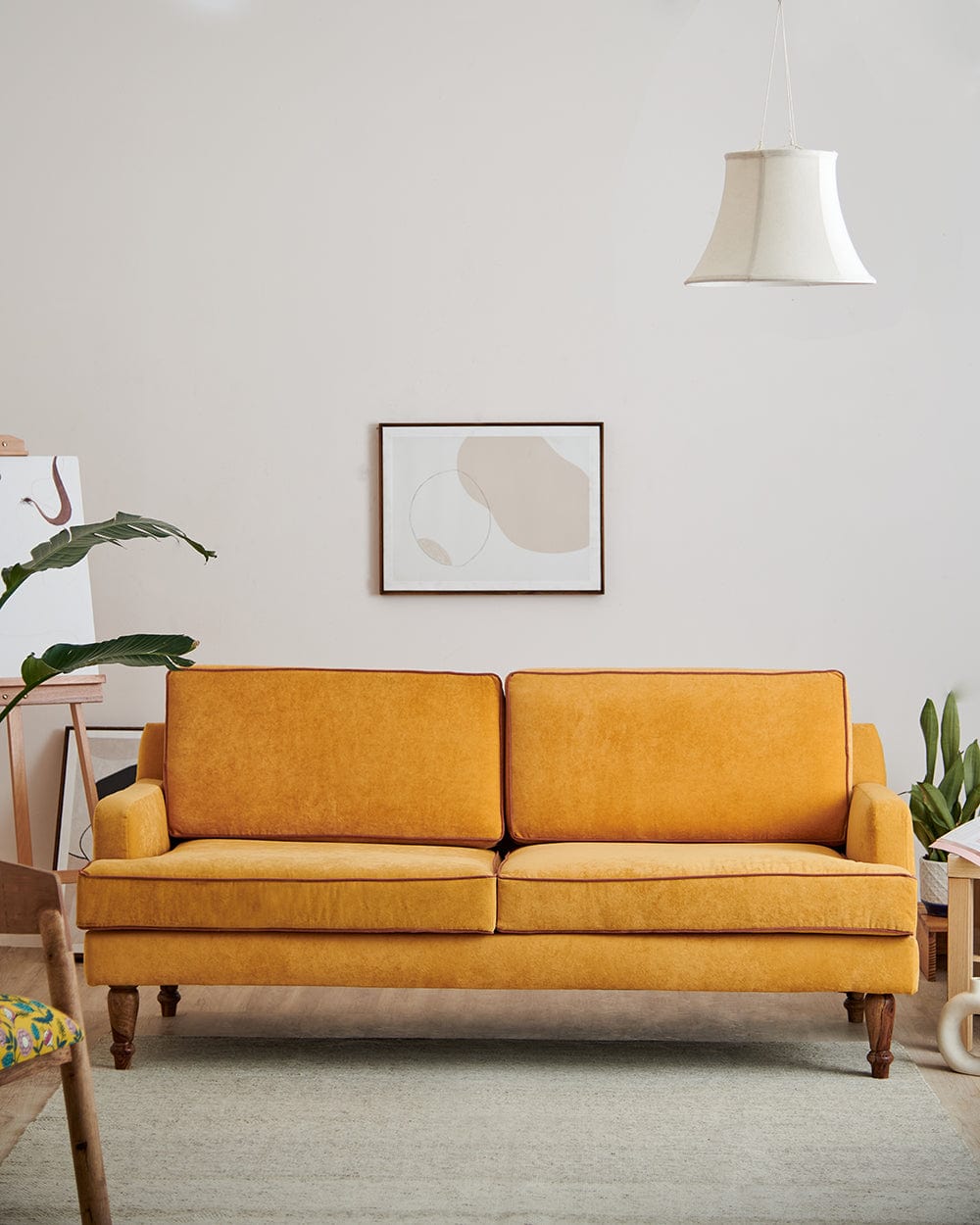 Chumbak Nawaab Couch - 3 Seater, Velvet Mustard