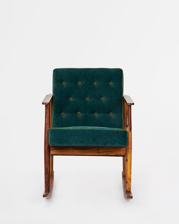 Chumbak Memsaab Rocking Chair Velvet-Dark Green