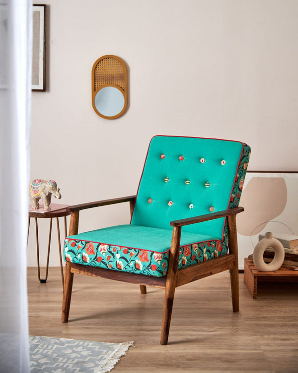 Chumbak Memsaab Arm Chair - Tuffted Teal