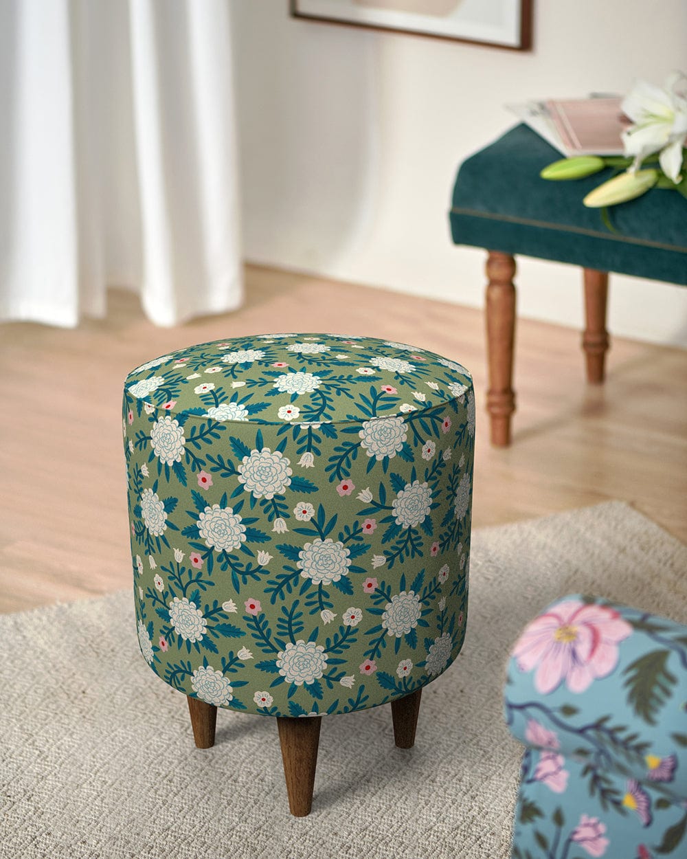 French Pouffe - Spring Marigold Green