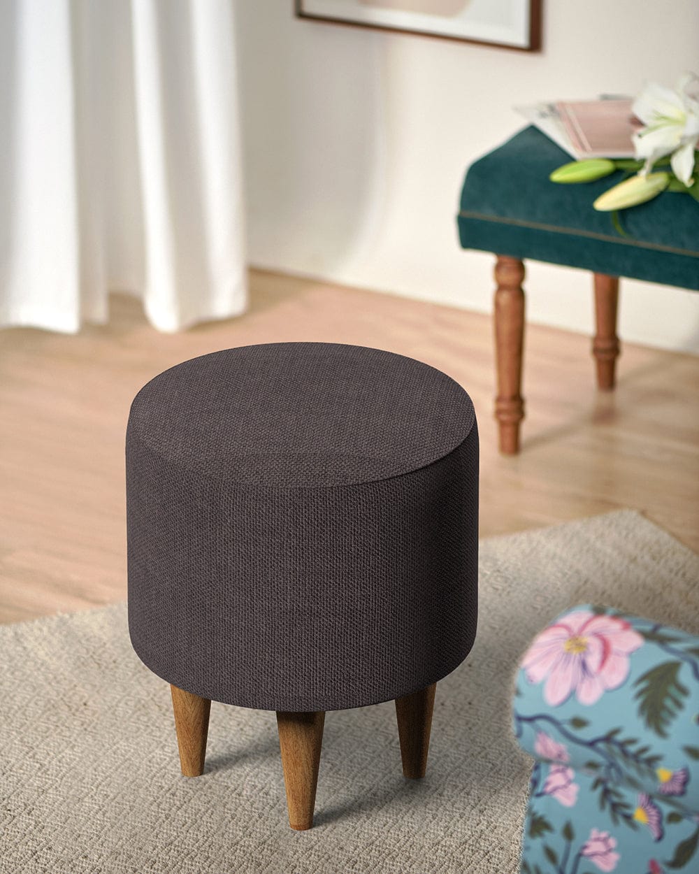 French Pouffe - Brown Coal