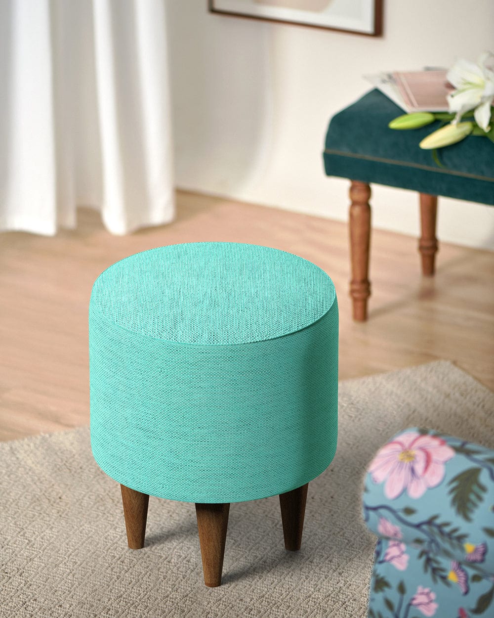 Chumbak French Pouffe - Maldivian Teal