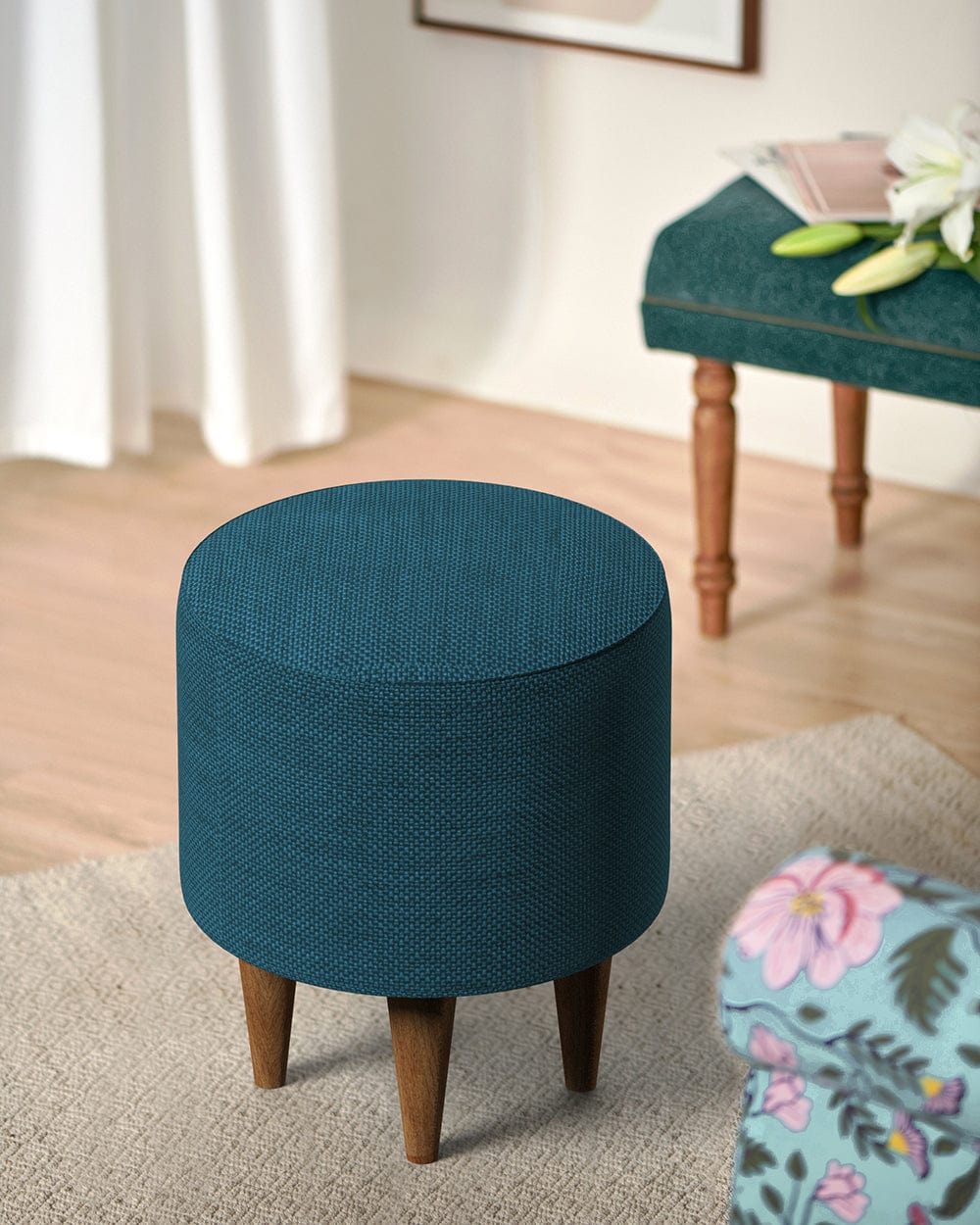 French Pouffe - Mediterranian Blue
