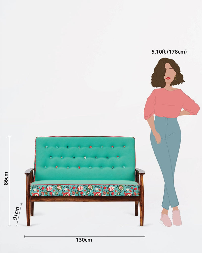 Chumbak Memsaab Loveseat - 2 Seater, Tuffted Teal