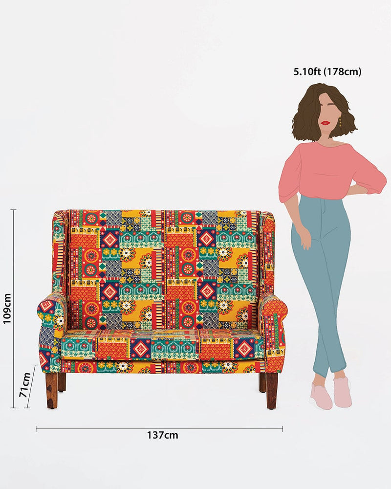 Chumbak Begum Loveseat - 2 Seater, Floral Swirls