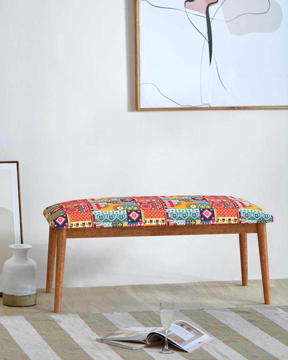 Chumbak Jodhpur Bench - Floral Swirls Red