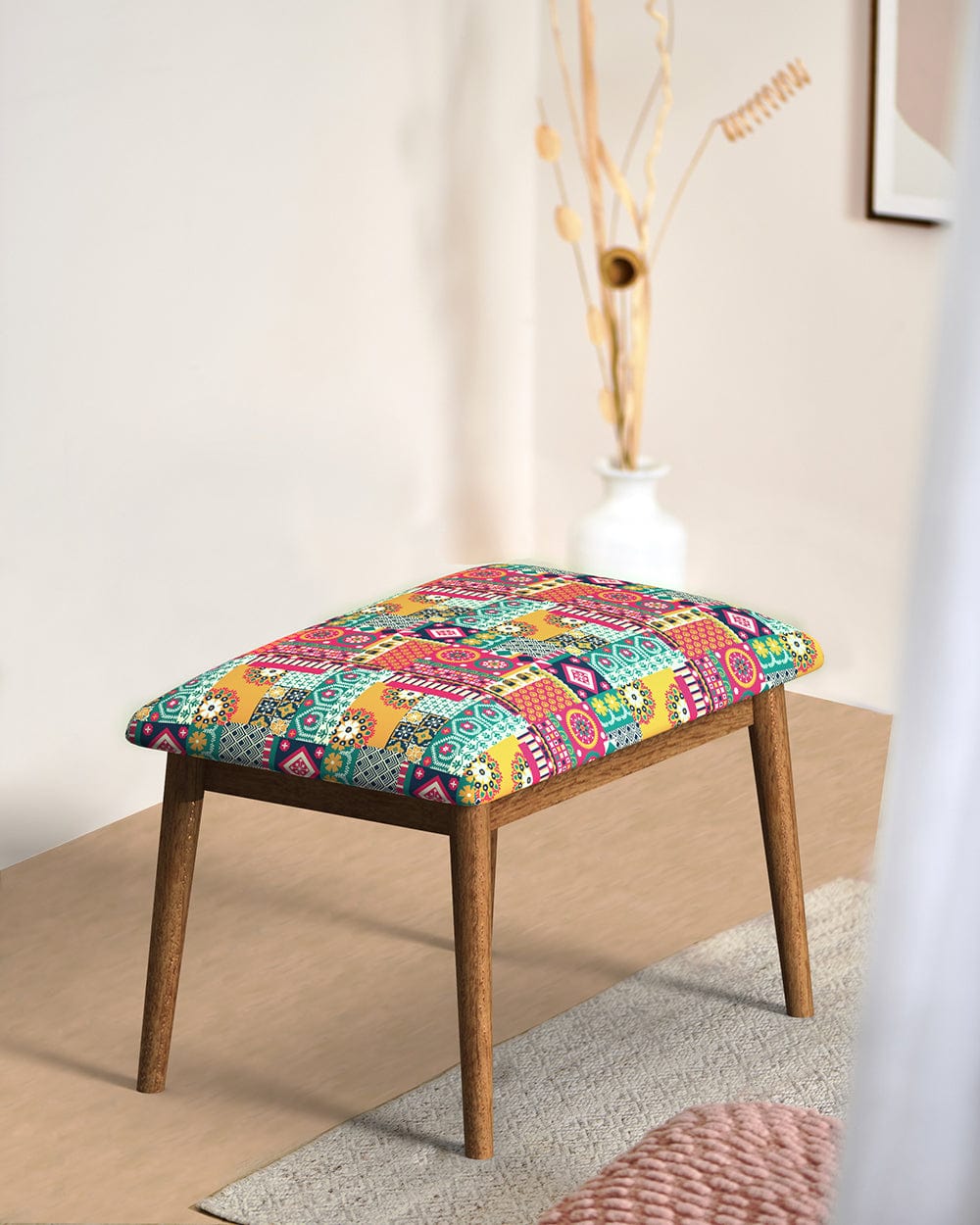 Chumbak Jodhpur Bench Small- Floral Swirls Red