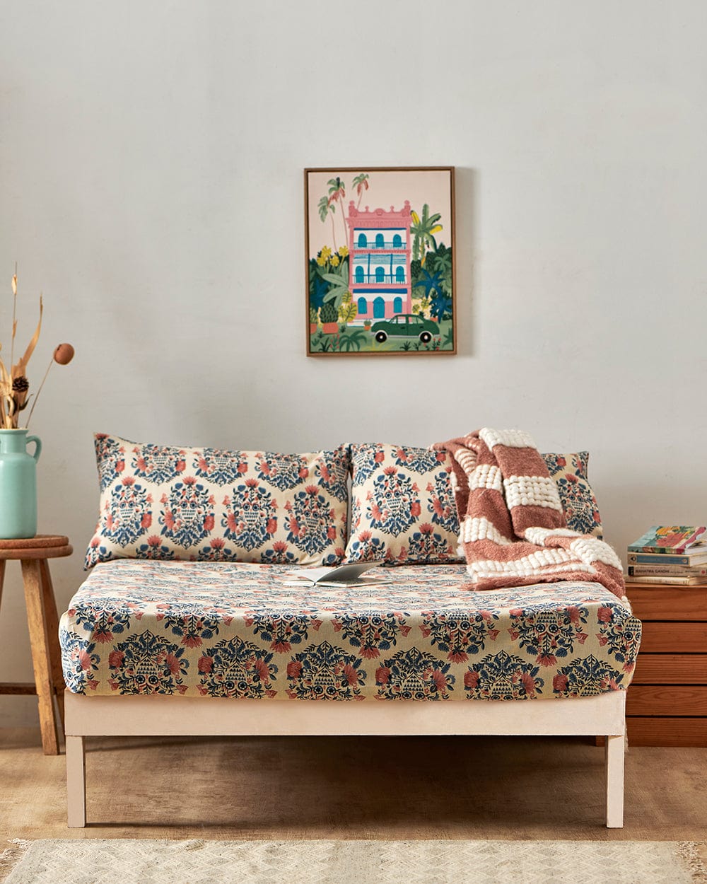 Chumbak TEAL by Chumbak Conifer Woods Owl bedsheet- Queen size, 136TC,Blue