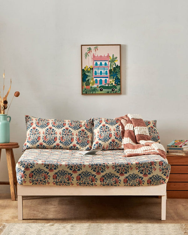 Chumbak TEAL by Chumbak Conifer Woods Owl bedsheet- Queen size, 136TC,Blue
