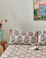 Chumbak TEAL by Chumbak Conifer Woods Owl bedsheet- Queen size, 136TC,Blue