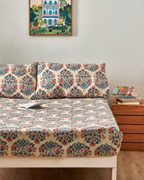 Chumbak TEAL by Chumbak Conifer Woods Owl bedsheet- Queen size, 136TC,Blue