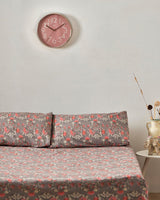 Chumbak TEAL by Chumbak Conifer Woods Owl bedsheet- Queen size, 136TC,Grey