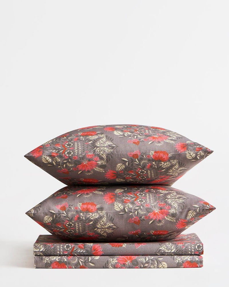 Chumbak TEAL by Chumbak Conifer Woods Owl bedsheet- Queen size, 136TC,Grey